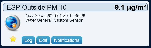 Domoticz PM 10 virtual sensor displaying values from SDS011 sensor