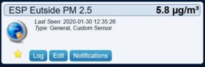 Domoticz PM 2.5 virtual sensor displaying data from SDS011