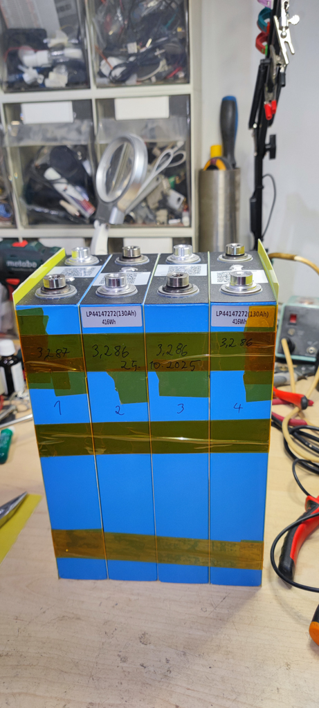 Cells put together  and voltage measured for each cell